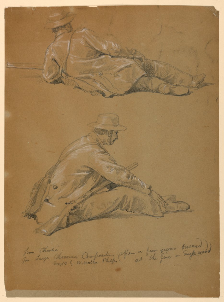 Teckning, Två studier av konstnären, 1864 av Daniel Huntington