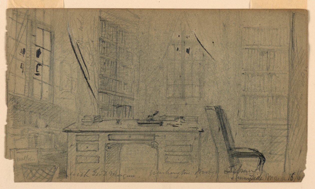 Teckning, Washington Irvings bibliotek i Sunnyside, 16 mars 1860 av Daniel Huntington
