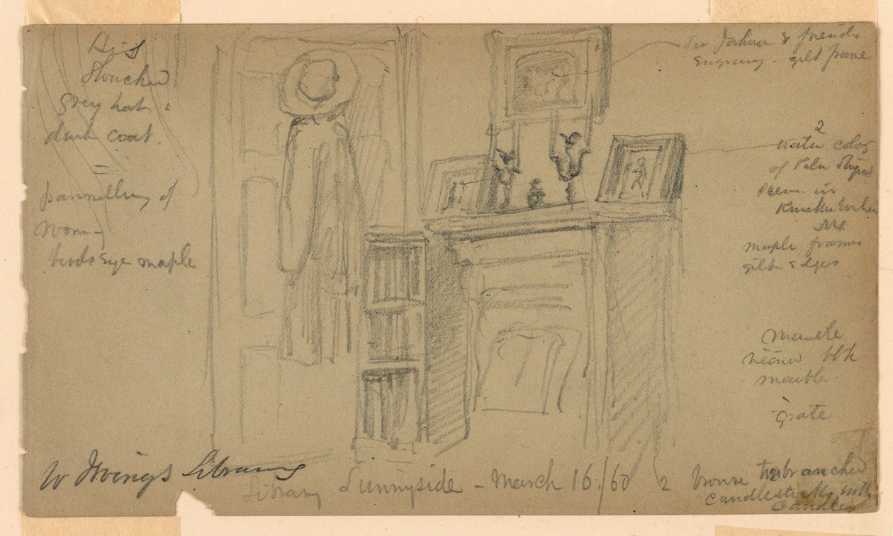 Teckning, Washington Irvings bibliotek i Sunnyside, 16 mars 1860 av Daniel Huntington