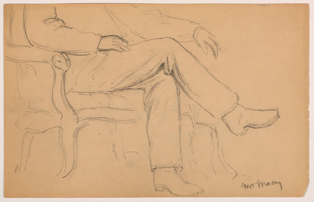 Teckning, William H. Macy sittande, underkropp; a tergo: höger hand, 1884 av Daniel Huntington