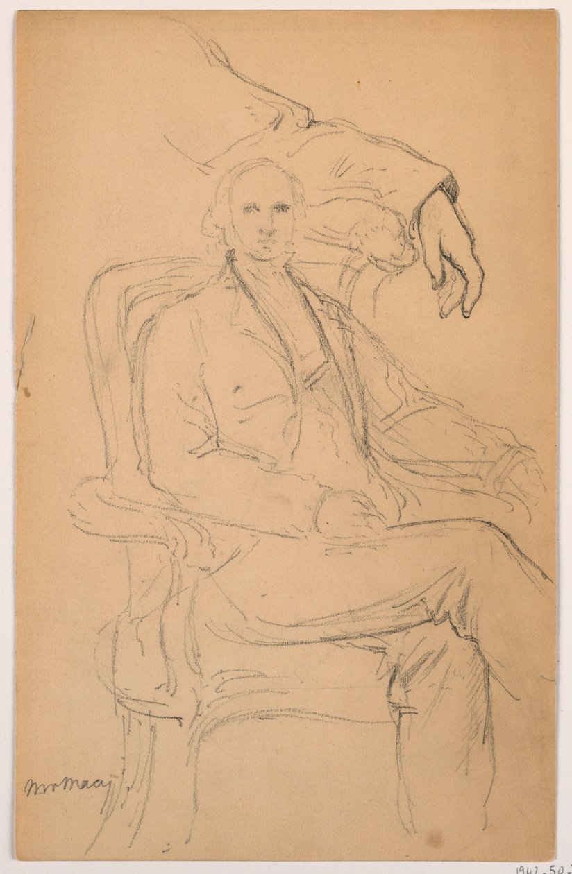 Teckning, William H. Macy Sittande, studie med separerad vänsterarm, 1884 av Daniel Huntington