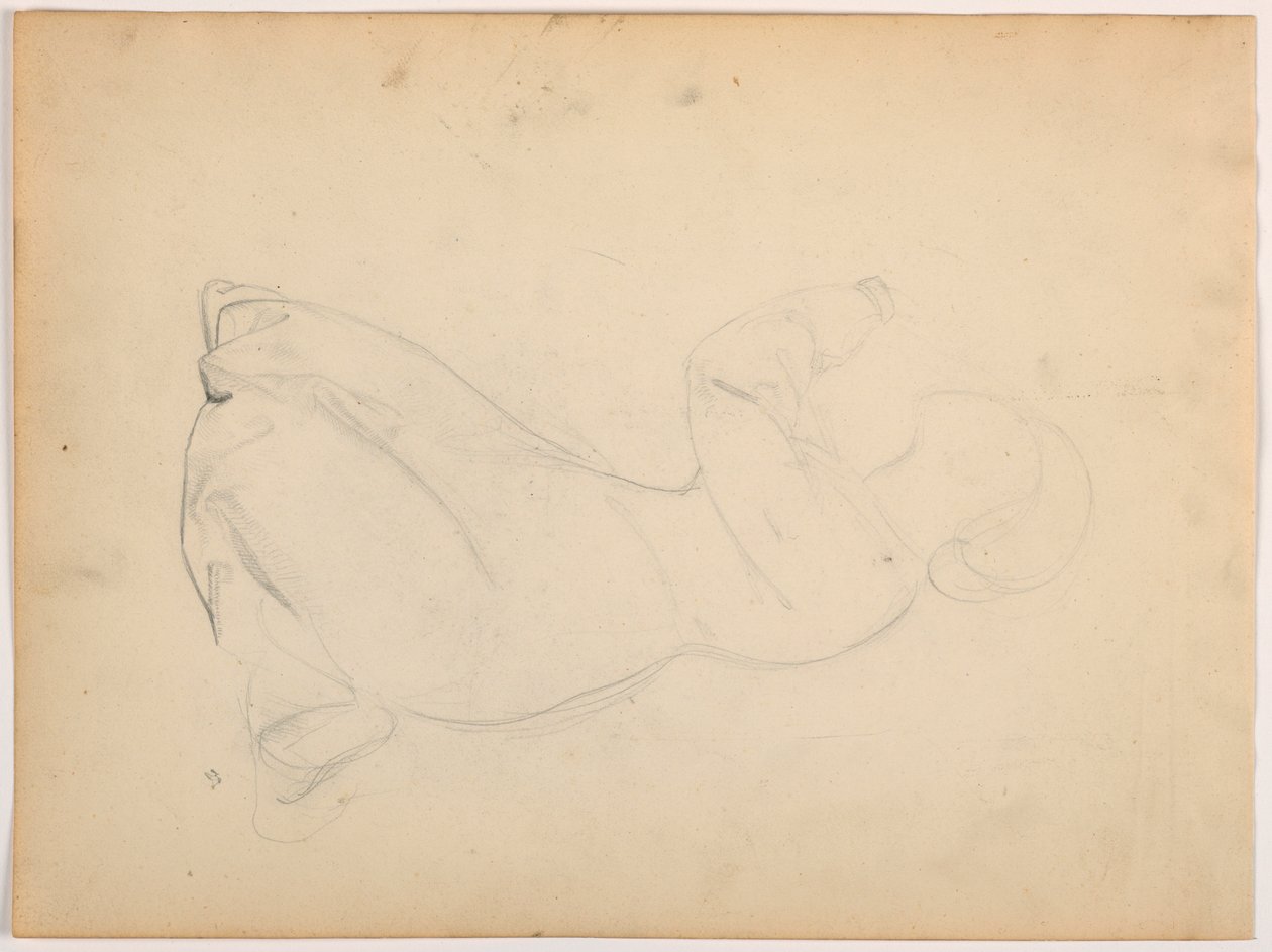 Teckning, Knäböjande kvinna, ca 1852 av Daniel Huntington