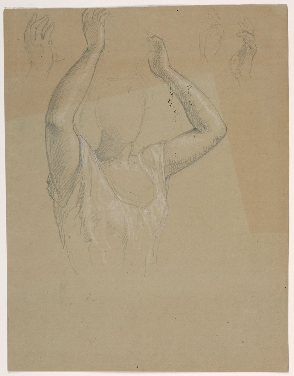 Teckning, Kvinna med händerna upplyfta A, 1844-45 av Daniel Huntington
