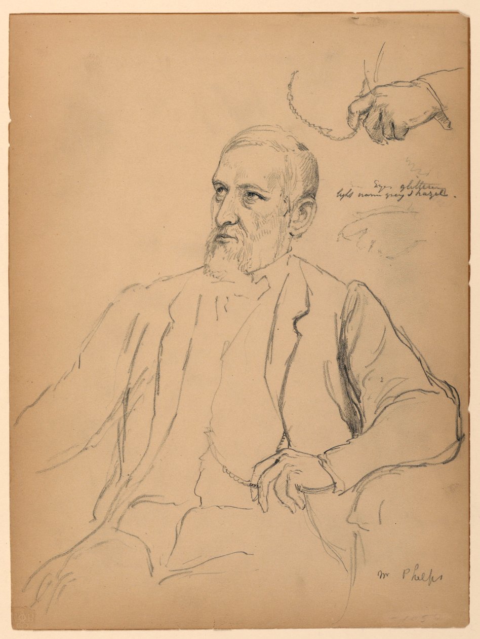 John Jay Phelps sittande, separat hand- och kedjestudie av Daniel Huntington