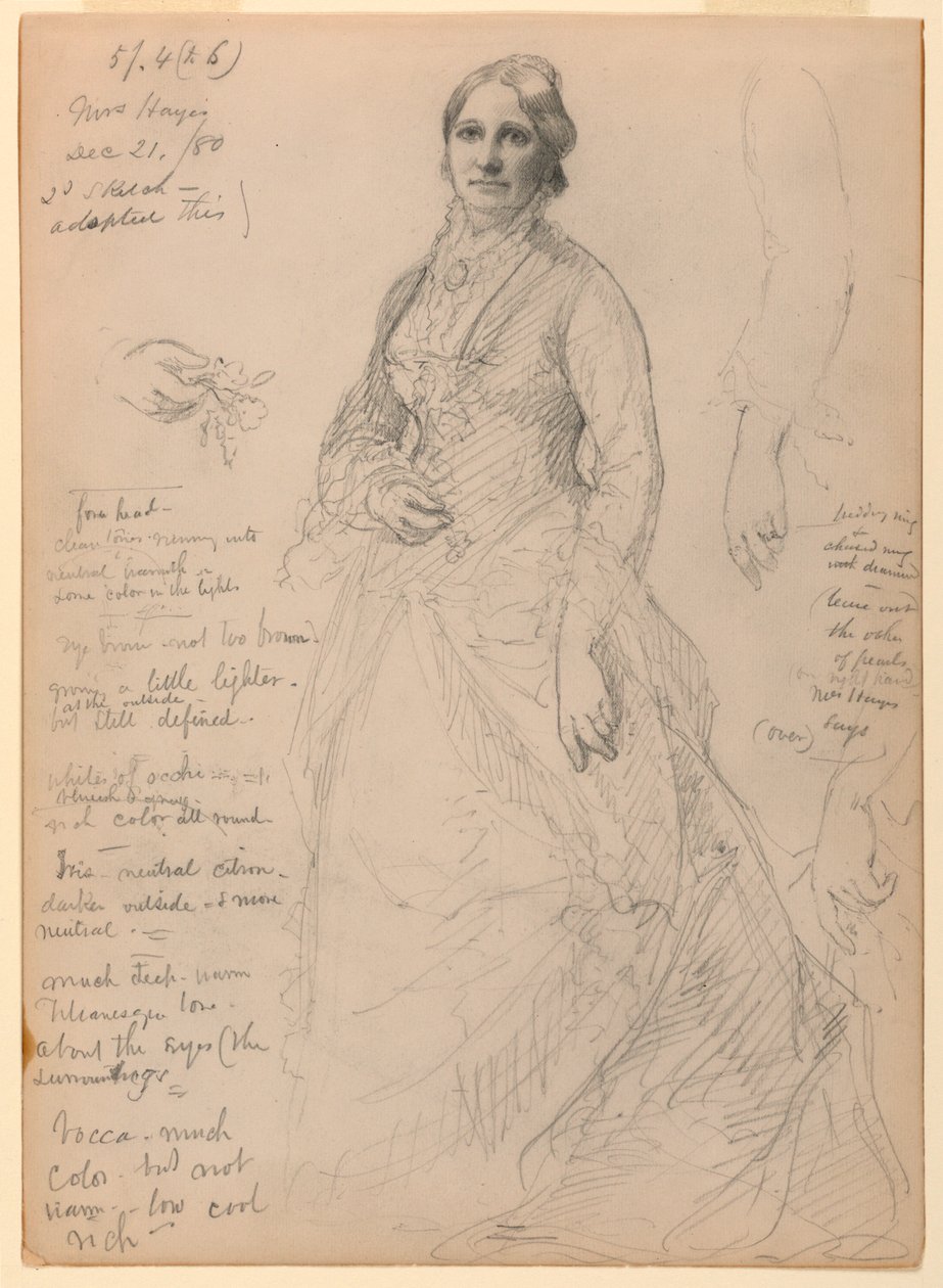 Mrs. Rutherford B. Hayes stående, studier av armar och händer av Daniel Huntington