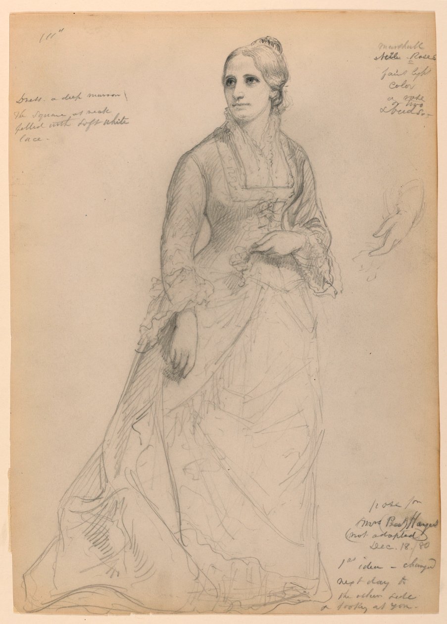 Mrs. Rutherford B. Hayes stående, med separat vänsterhandsstudie av Daniel Huntington