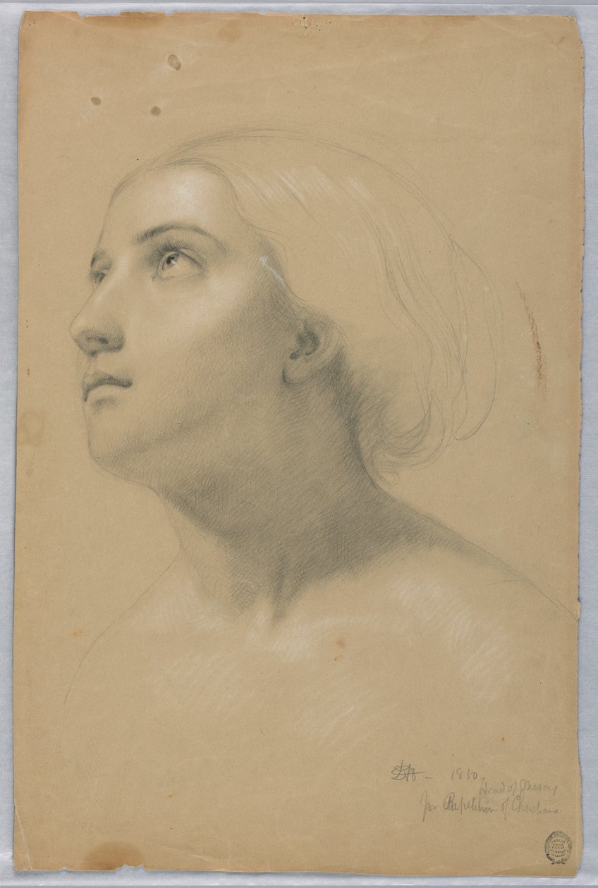 Studie för Head of Mercy i "Christiana och hennes barn" av Daniel Huntington