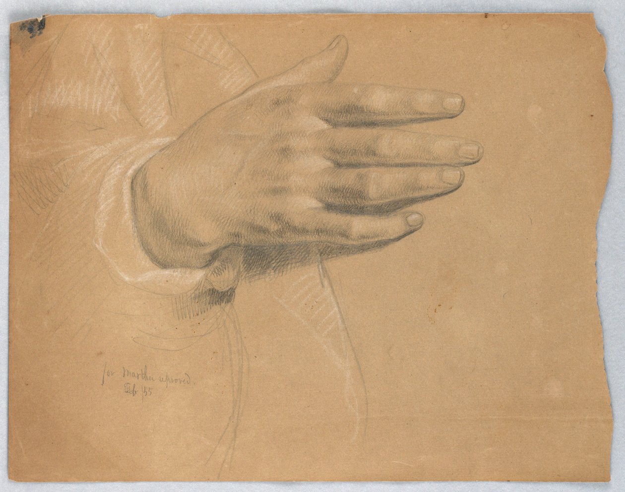 Study of Hand för "Martha Reproved" av Daniel Huntington