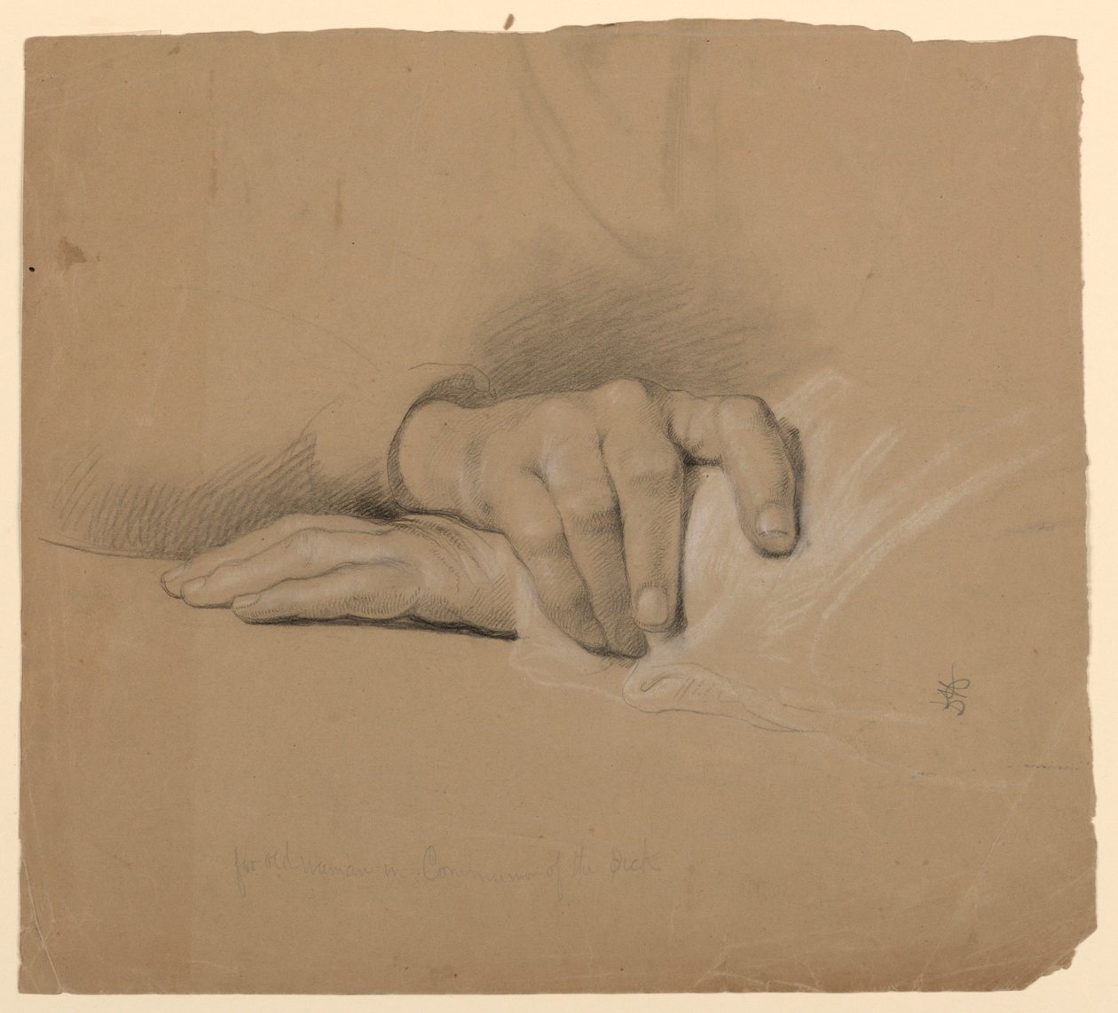 Studie av händer för äldre kvinna i "Communion of the Sick" av Daniel Huntington