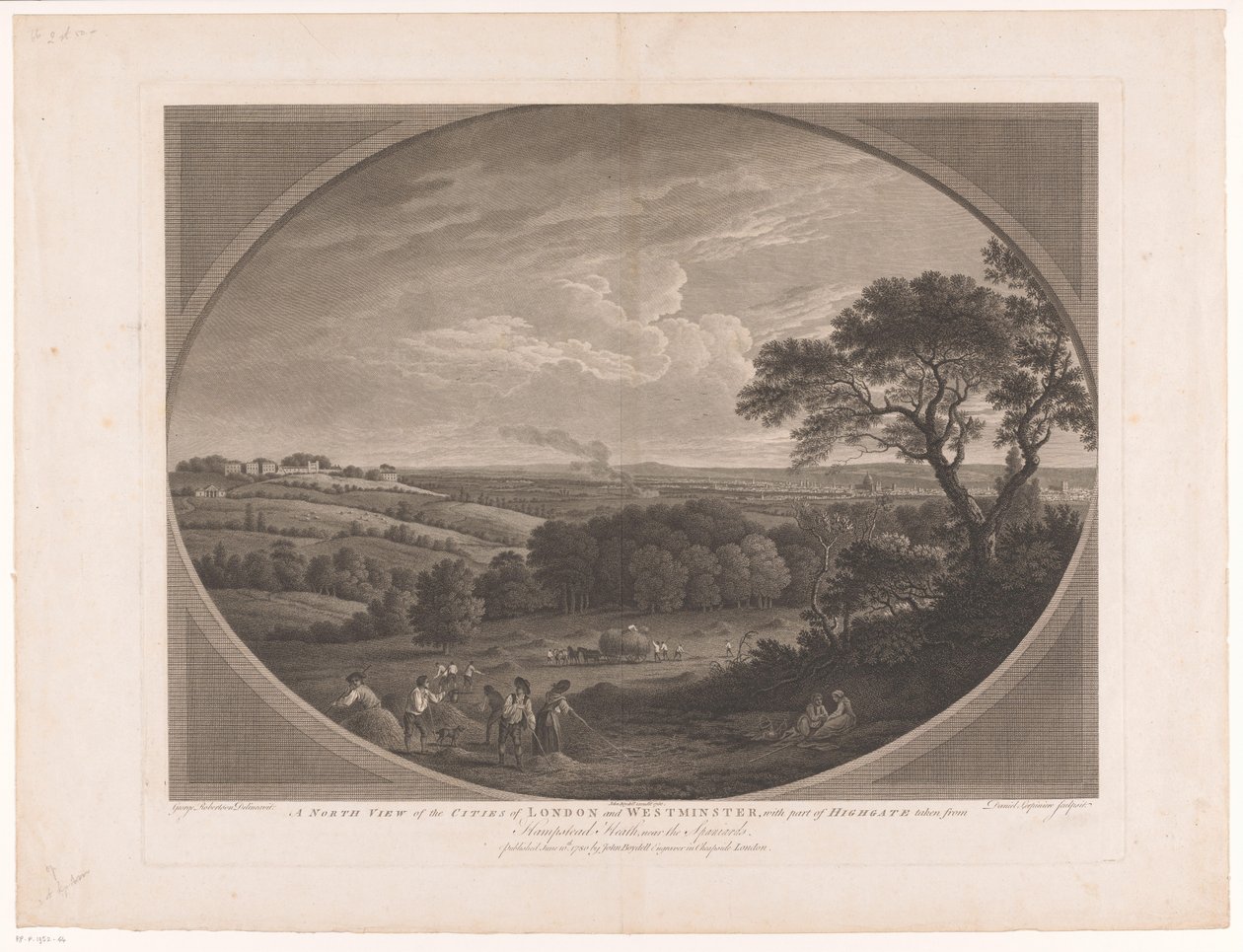 Utsikt från London, sett från Hampstead Heath En nordvy över städerna London och Westminster, med en del av Highgate tagen från Hampstead Heath, nära spanjorerna (titel på objektet) av Daniel Lerpinière
