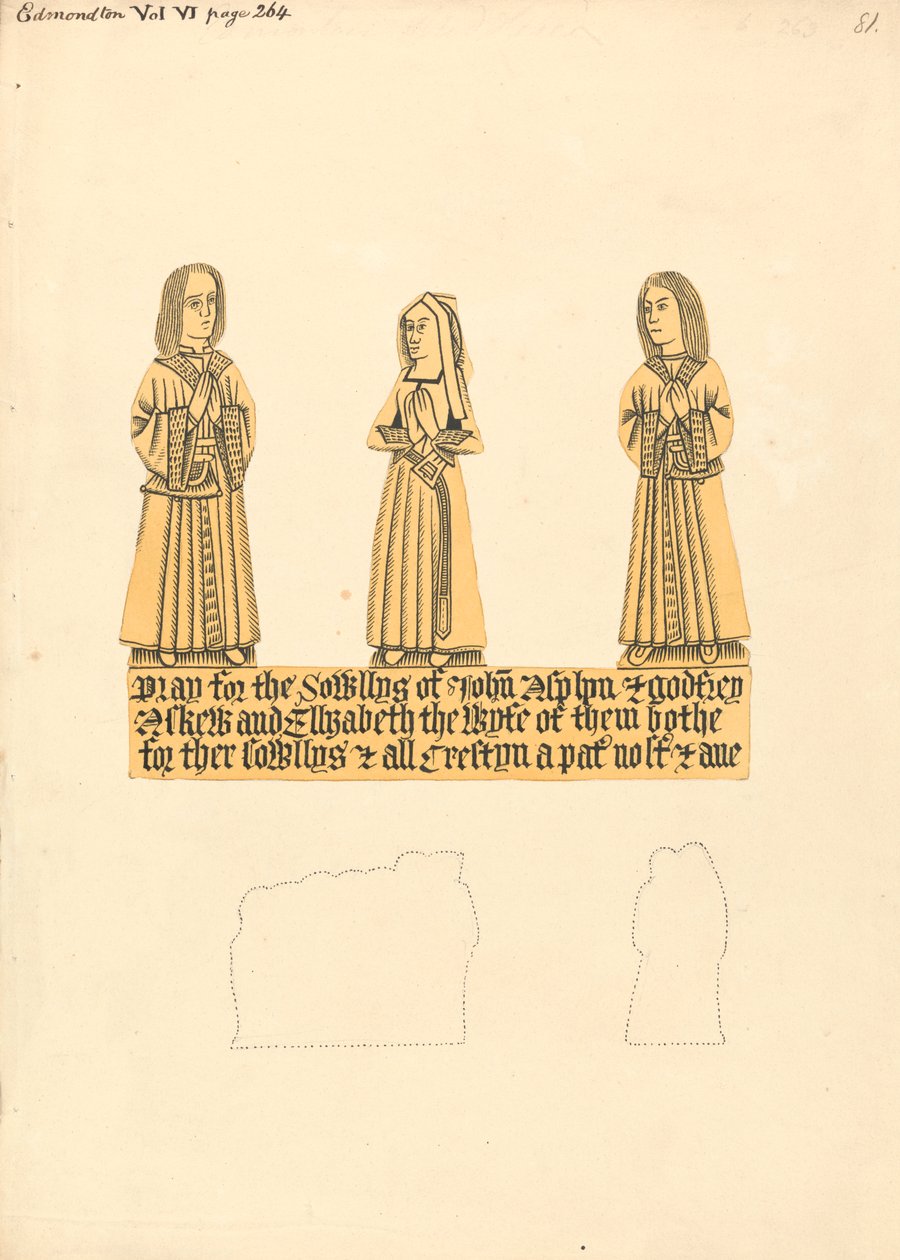 Mässingsplatta för John Asplyn, Godfrey Askew och Elizabeth the Wife of them Both, Edmonton Church av Daniel Lysons