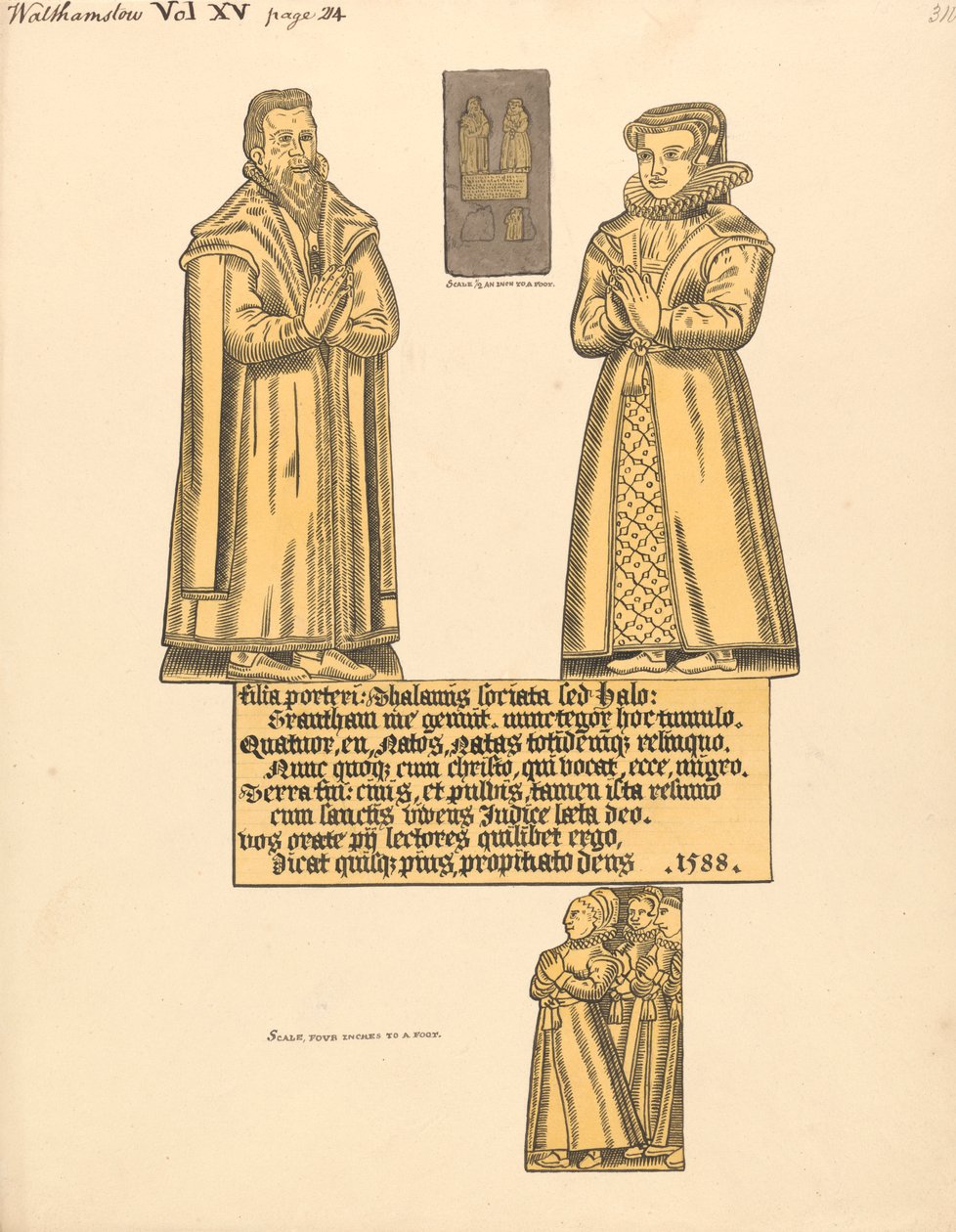 Mässingsplatta för Mrs. Hale, Porters dotter, Walthamstow Church av Daniel Lysons