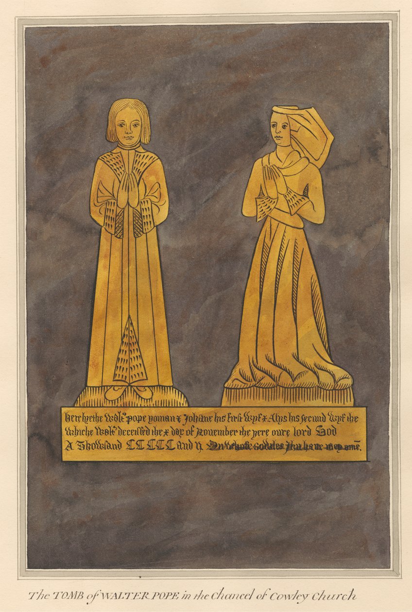 Mässingsplatta för Walter och Alice Pope och deras son från Cowley Church av Daniel Lysons