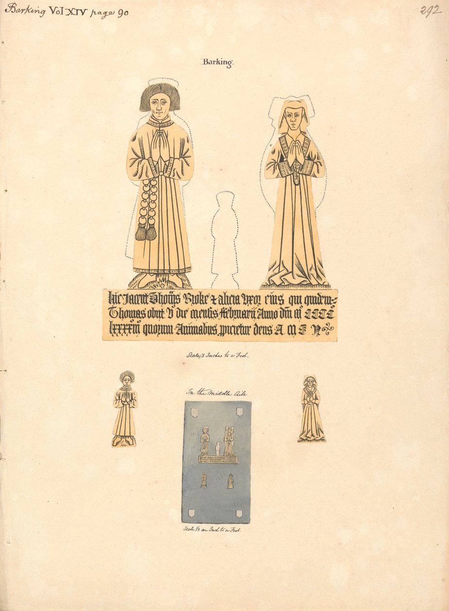 Mässingsplatta till Thomas och Alicia Broke, Parish Church of St. Margaret, Barking av Daniel Lysons