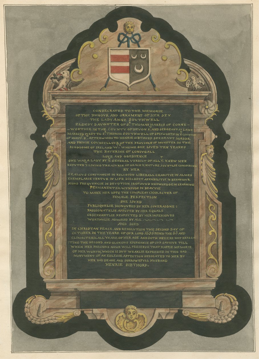 Minnesmärke för Lady Anne Southwell från Acton Church av Daniel Lysons