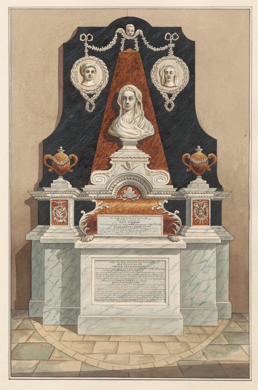 Minnesmärke till Ann Tolson också till Caleb Cotesworth och Susannah, hans fru från Isleworth Church av Daniel Lysons