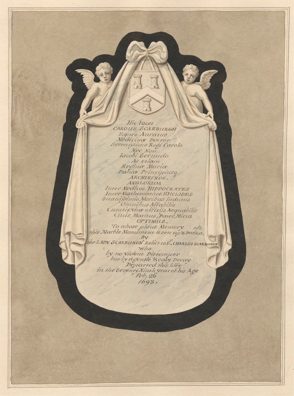 Minnesmärke till Carous Scarburgh från Cranford Church av Daniel Lysons