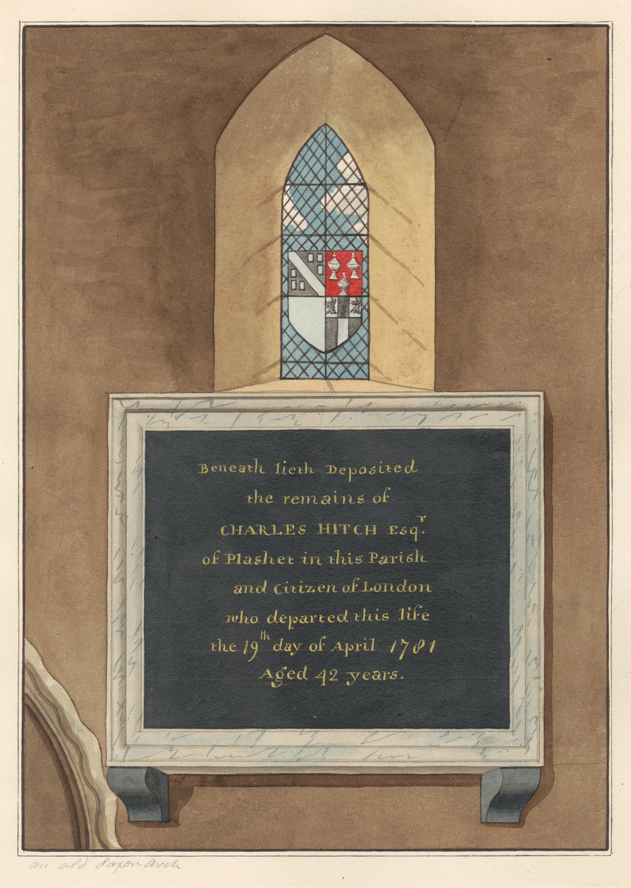 Minnesmärke till Charles Hitch från East Ham Church av Daniel Lysons