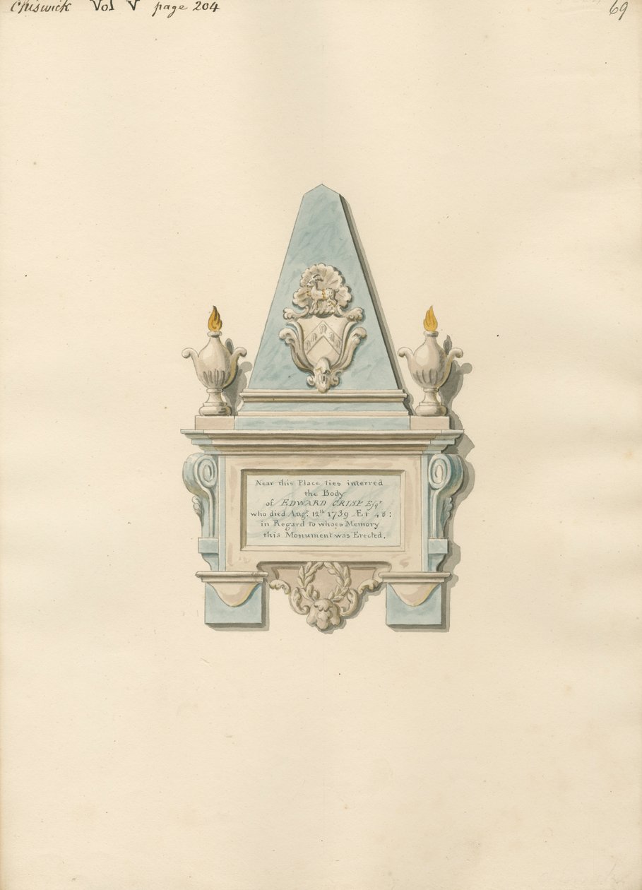 Minnesmärke till Edward Crisp från Chiswick Church av Daniel Lysons