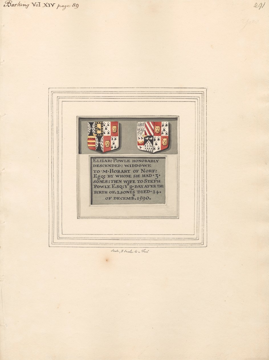 Minnesmärke till Elizabeth Powle, från Barking Church av Daniel Lysons
