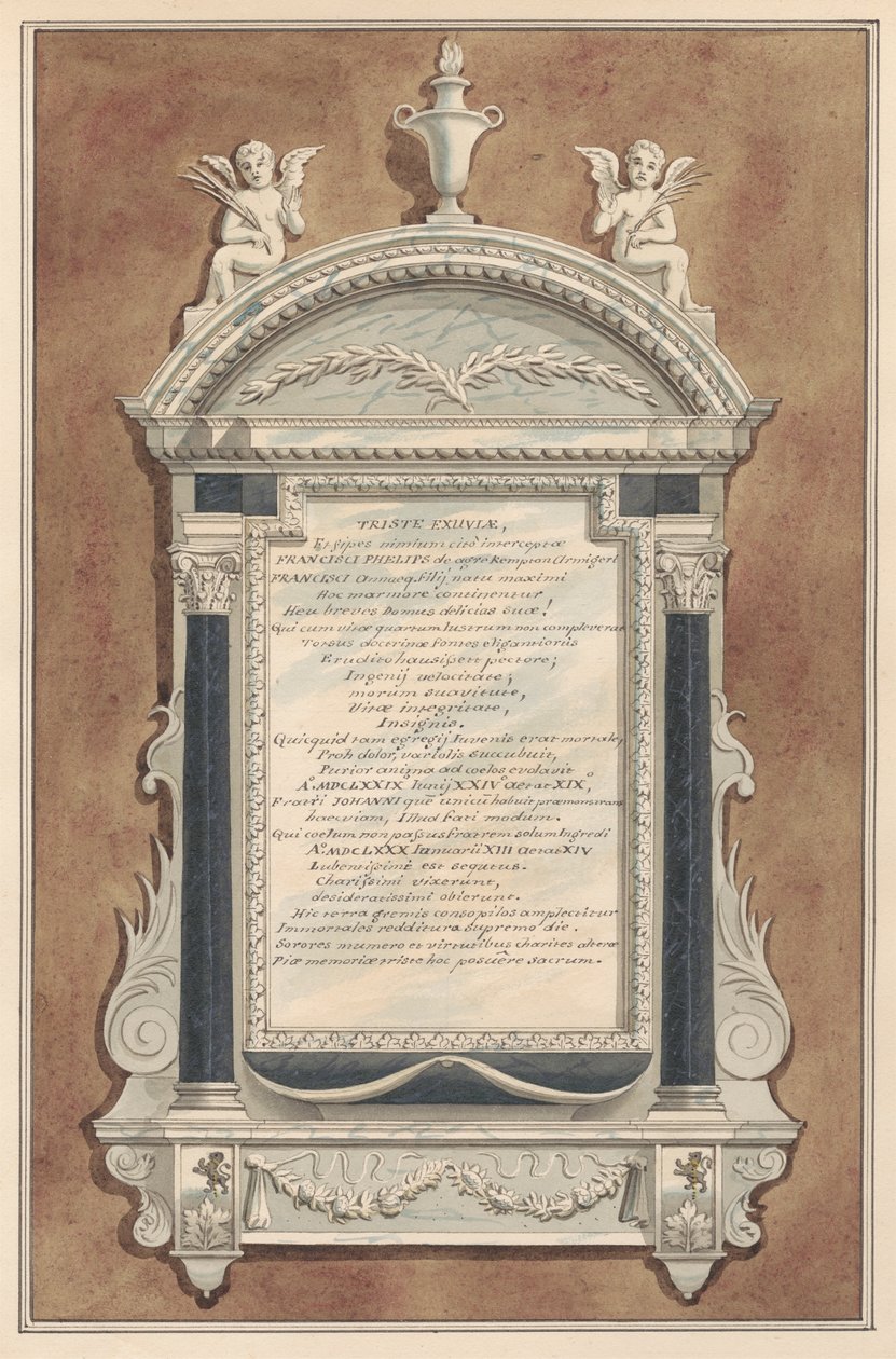 Minnesmärke till Francis Phelips, från Sunbury Church av Daniel Lysons