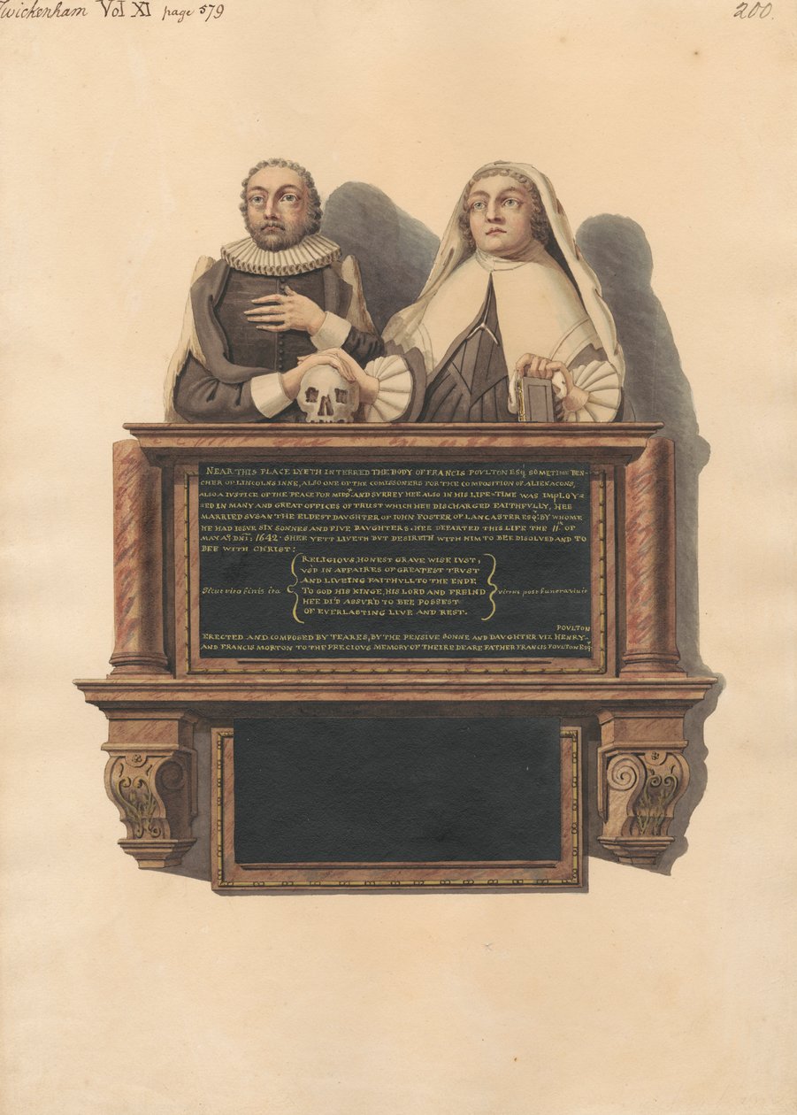 Minnesmärke till Francis Poulton från Twickerham Church av Daniel Lysons