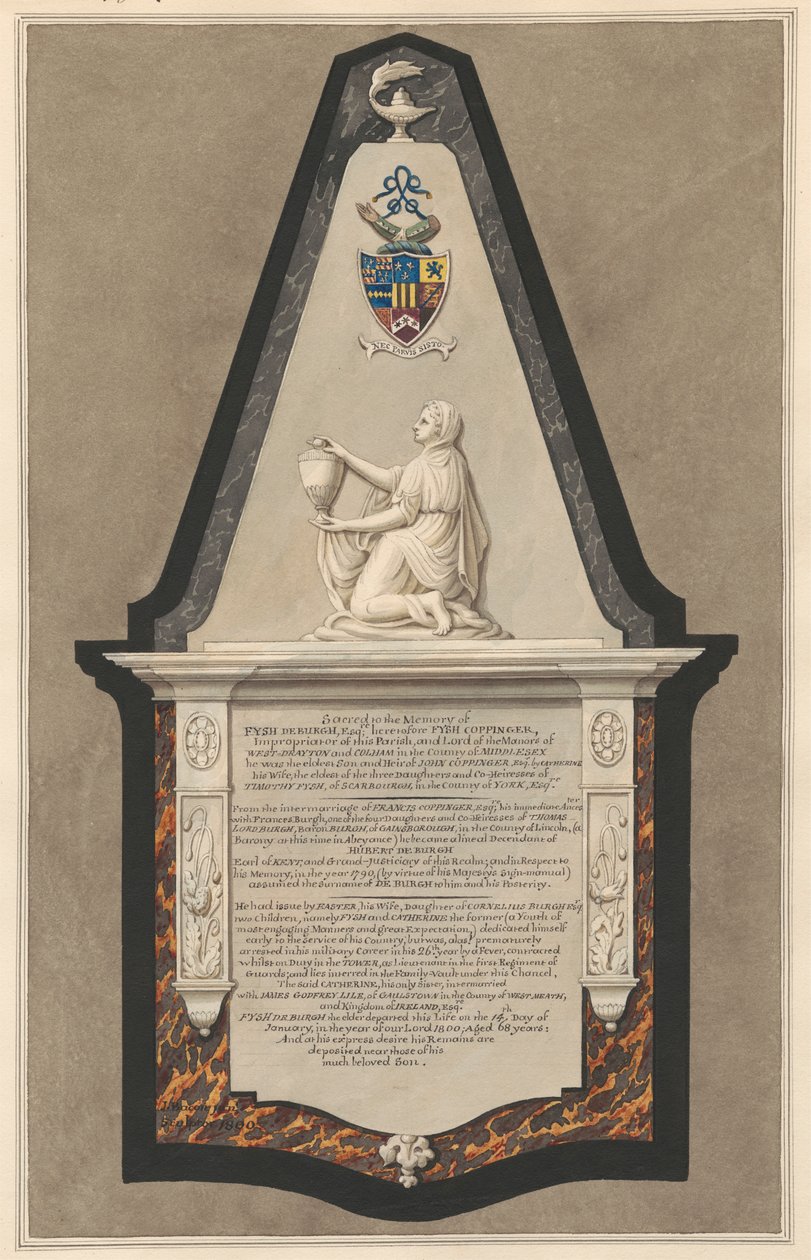 Minnesmärke till Fysh Deburgh från Drayton Church av Daniel Lysons
