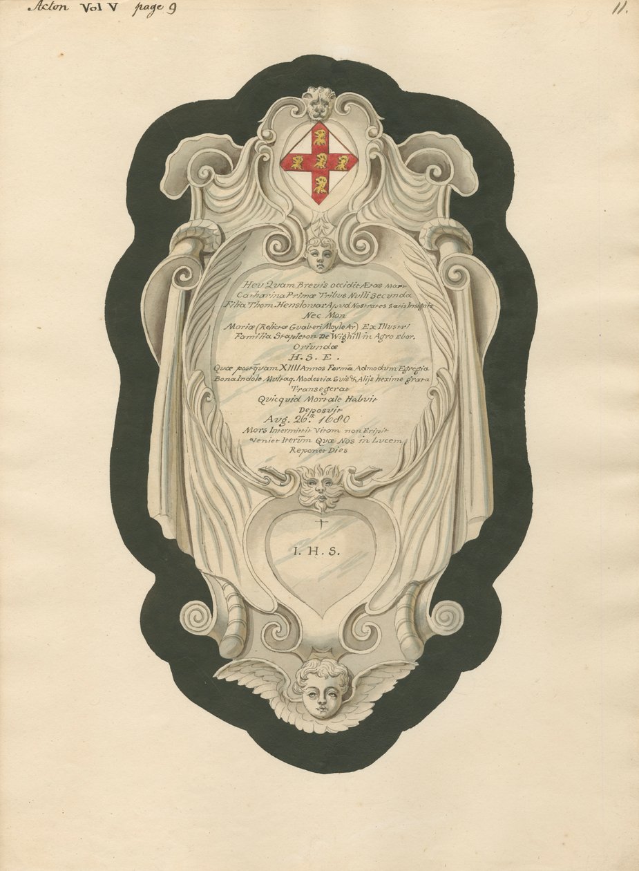 Minnesmärke över H.S.E. från Acton Church av Daniel Lysons