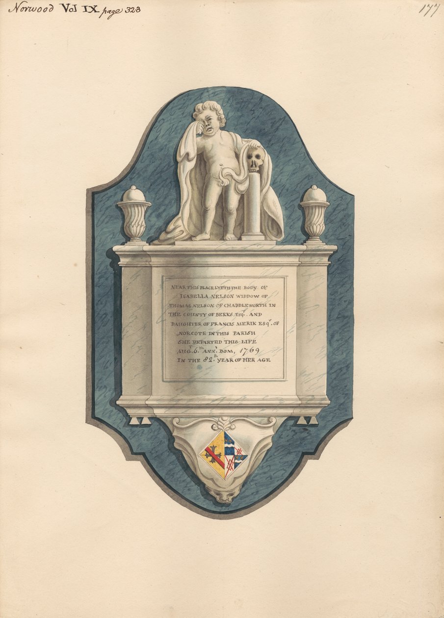 Minnesmärke till Isabella Nelson från Norwood Church av Daniel Lysons