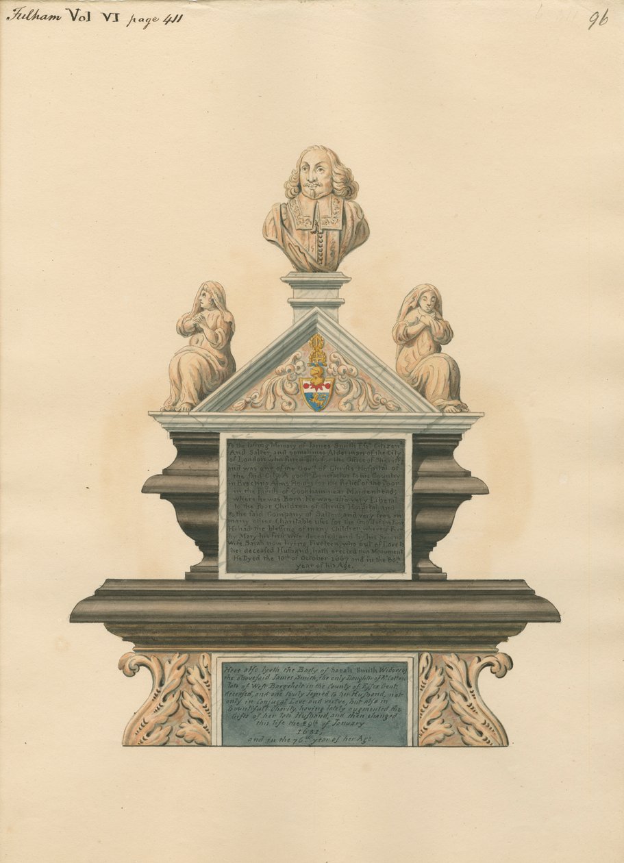 Minnesmärke över James Smith och Sarah Smith, hans fru av Daniel Lysons