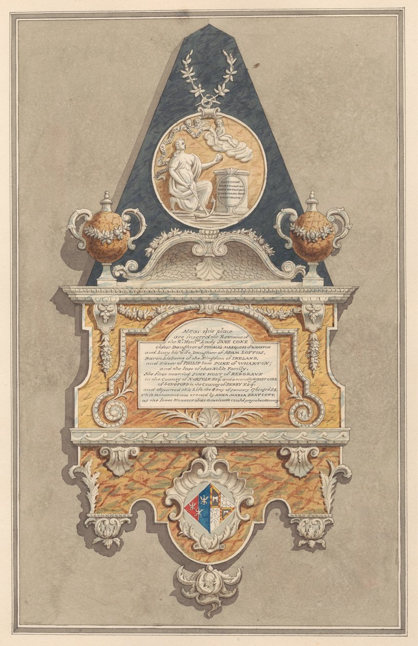 Minnesmärke till Jane Coke, från Sunbury Church av Daniel Lysons