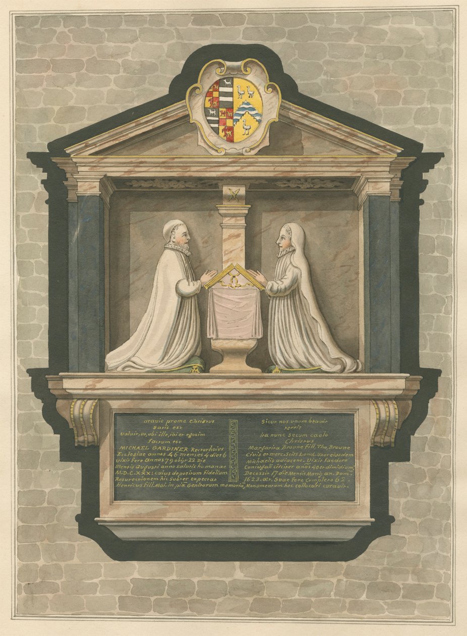 Minnesmärke över Michael Gardiner och Margarita Browne från Greenford Church av Daniel Lysons