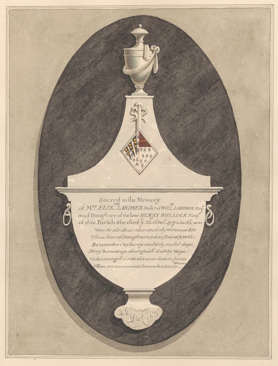 Minnesmärke till fru Elizabeth Lardner, från Stanwell Church av Daniel Lysons