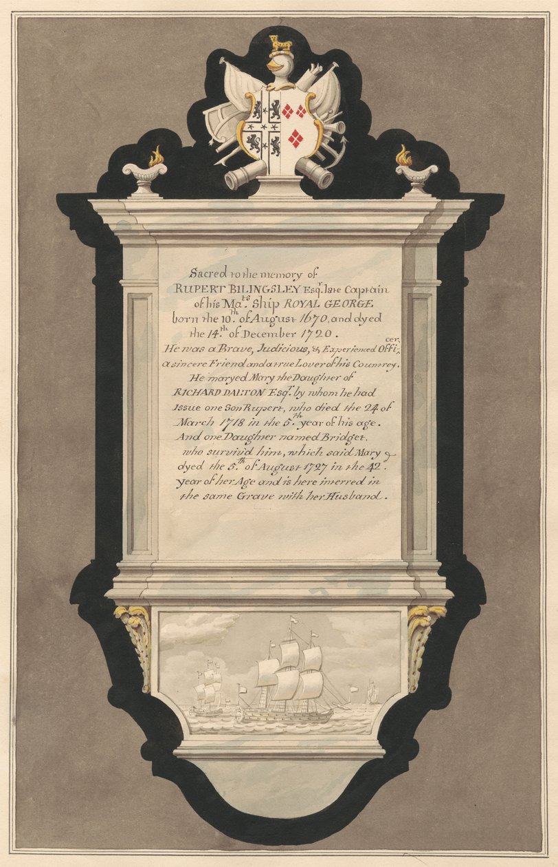 Minnesmärke över Rupert och Mary Billingsley från Drayton Church av Daniel Lysons