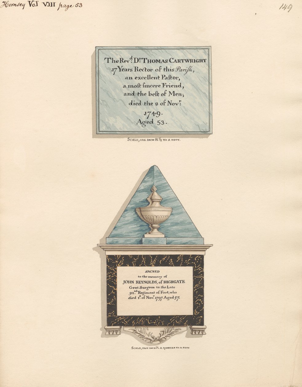Minnesmärke över Thomas Cartwright och John Reynolds av Daniel Lysons