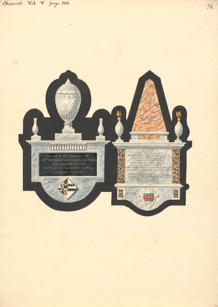 Monument till Mrs. Rebecca Cassamajor och Thoma Spateman, Chiswick Church av Daniel Lysons