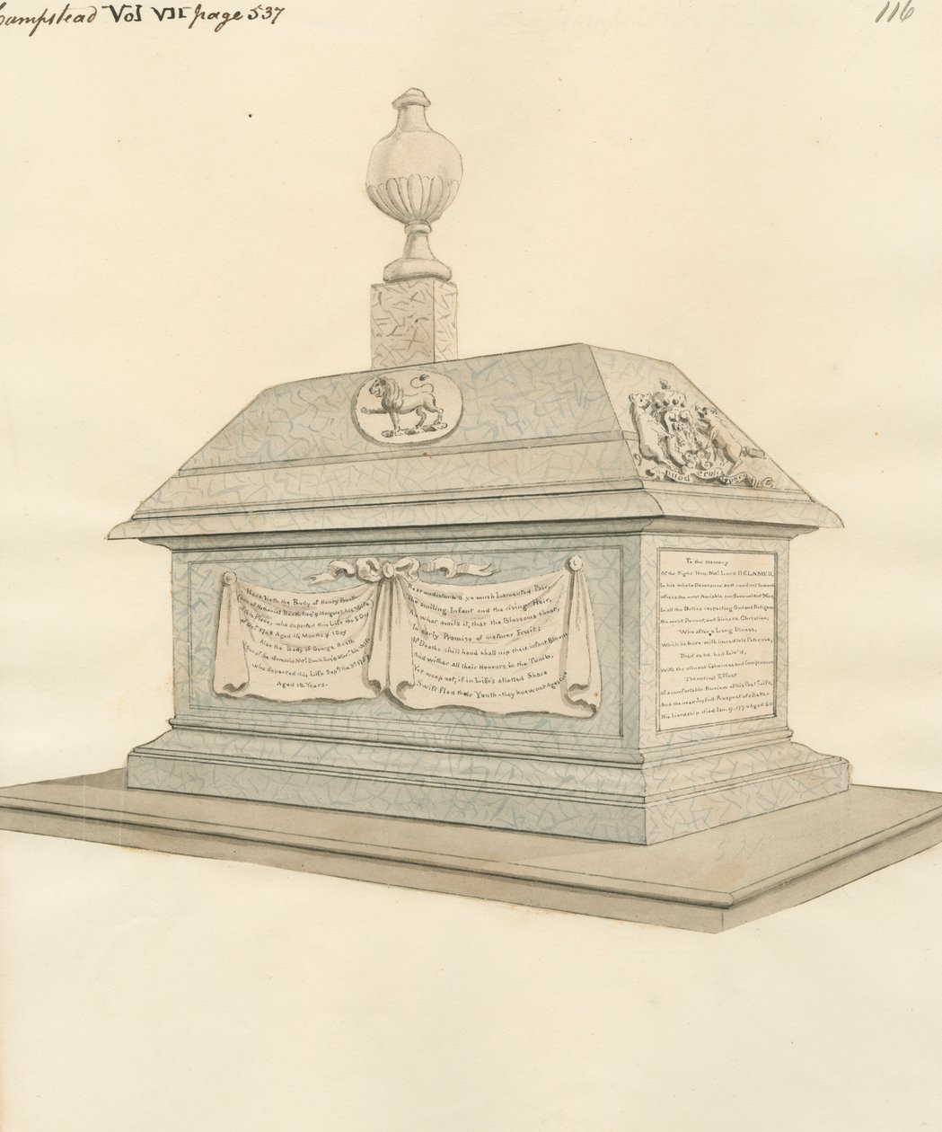 Nathaniel Lord Delamer och Henry och George Booth från Hampstead Church av Daniel Lysons