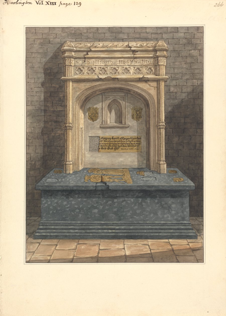Graven av Gregory Lovell och hans fru Anne, Harlington Church av Daniel Lysons