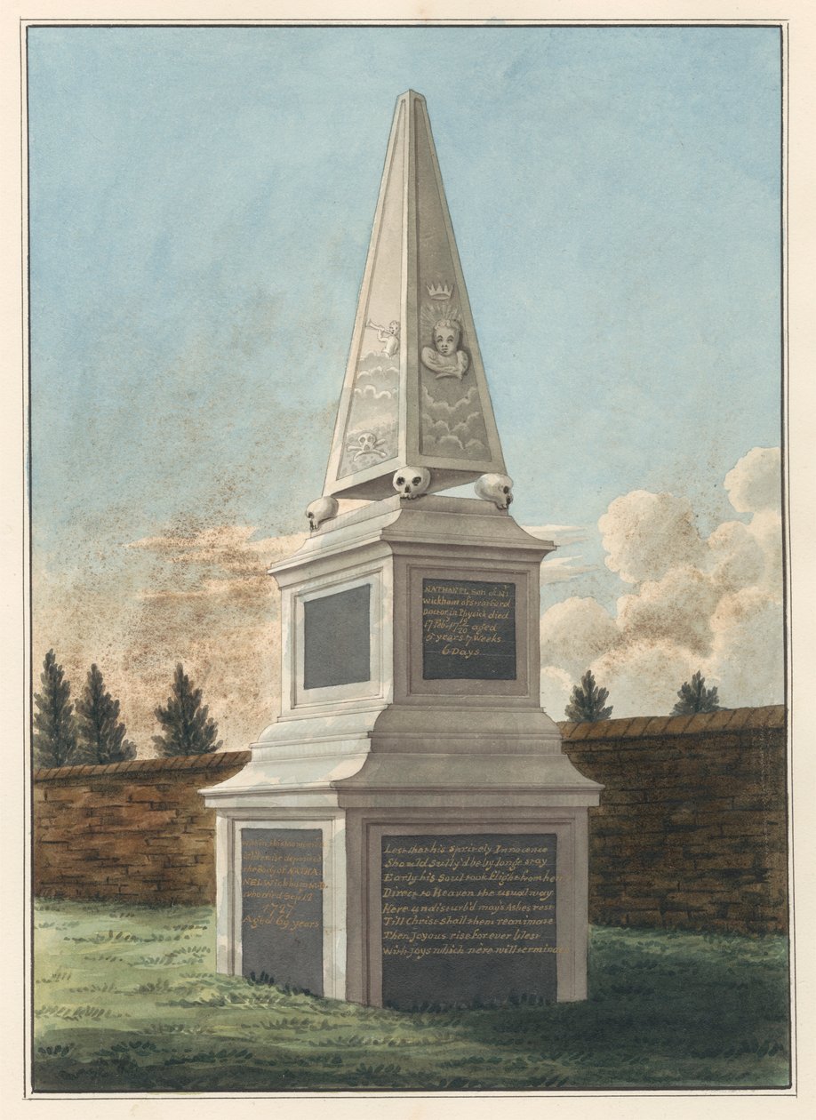 Nathaniel Wickhams grav, från West Ham Churchyard av Daniel Lysons