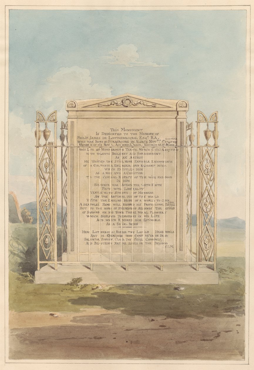 Tomb av Philip James de Loutherbourg, från Chiswick Churchyard av Daniel Lysons