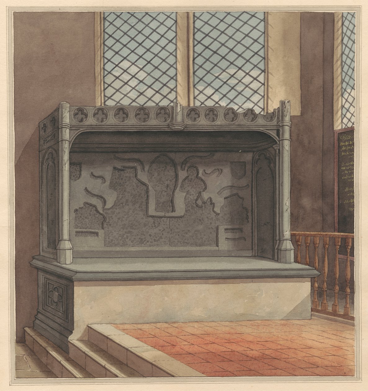 Tomb of Thomas Windsor, 1486, med mässingsplåtar borttagna från Stanwell Church av Daniel Lysons
