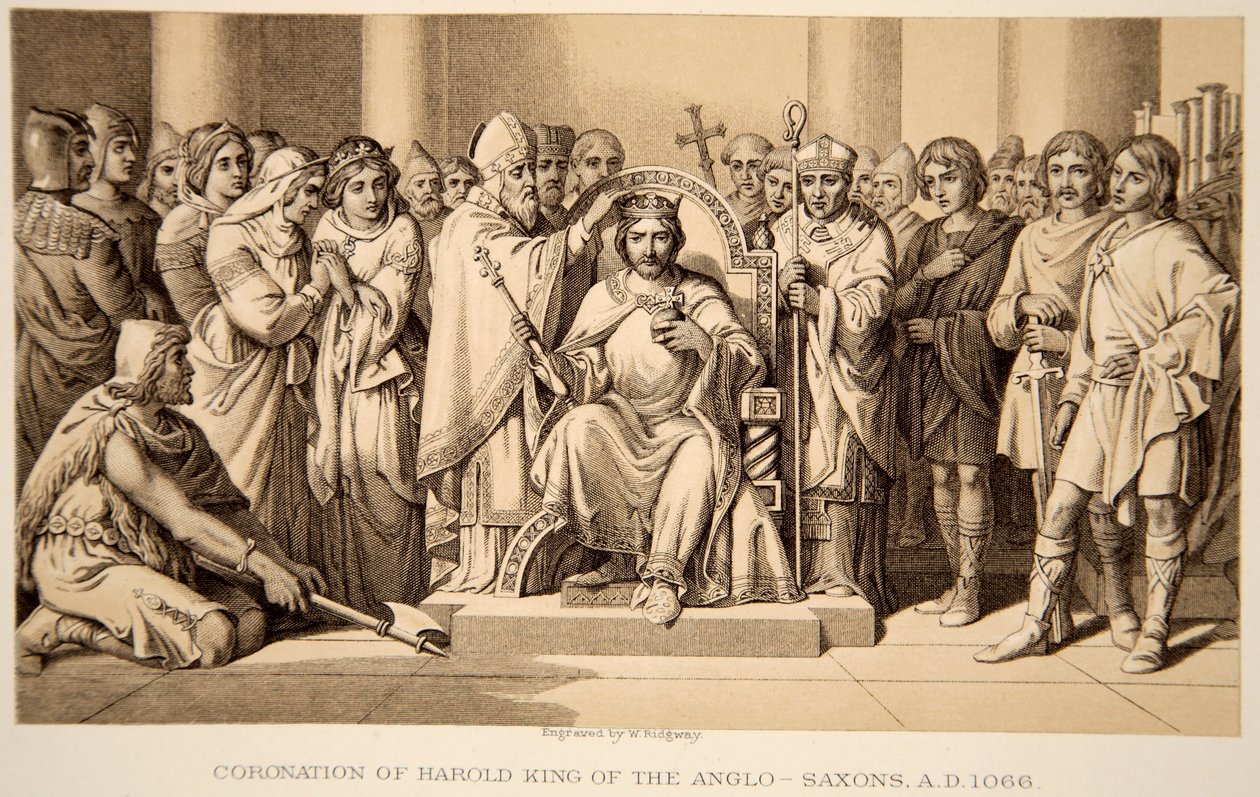 Harold II:s kröning 1066, graverad av W. Ridgeway av Daniel Maclise