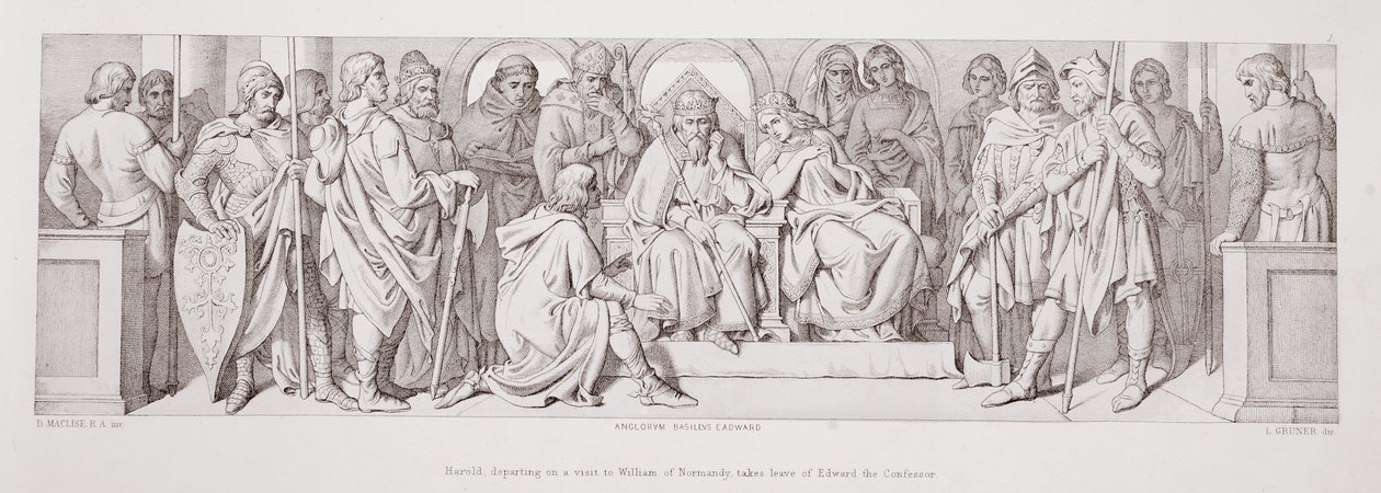 Harold, som reser på besök hos William av Normandie, tar avsked av Edward the Confessor, från 