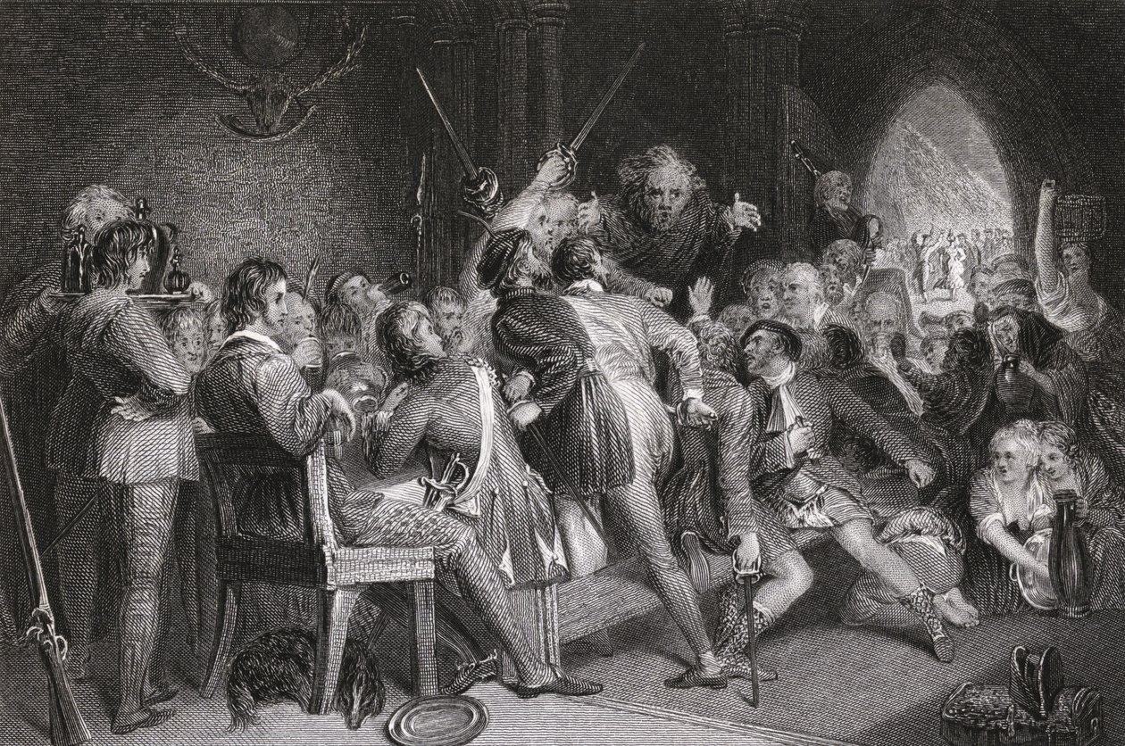 The Hall of Glennaquoich - a Highland Feast, graverad av P. Lightfoot, från 