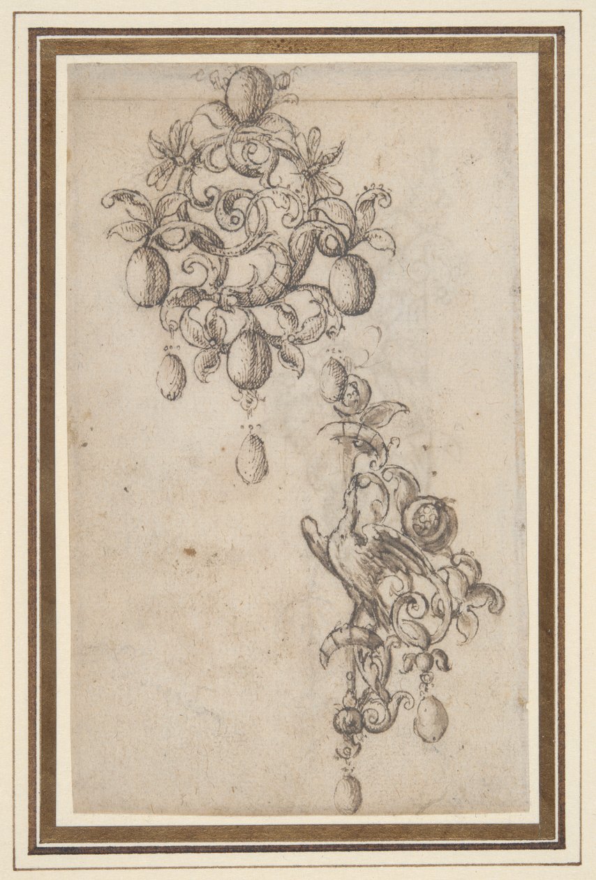 Två mönster för broscher med päreldroppar (recto); Design för en brosch (verso) av Daniel Mignot