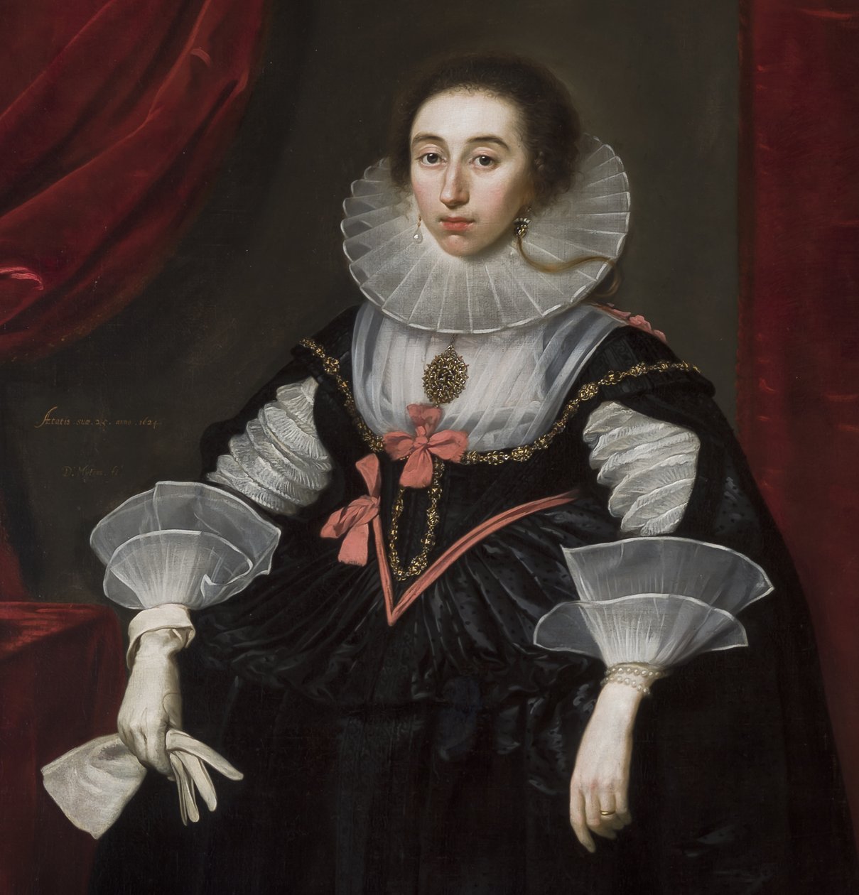 Detalj av porträtt av Elizabeth Cavendish, 1624 av Daniel Mytens
