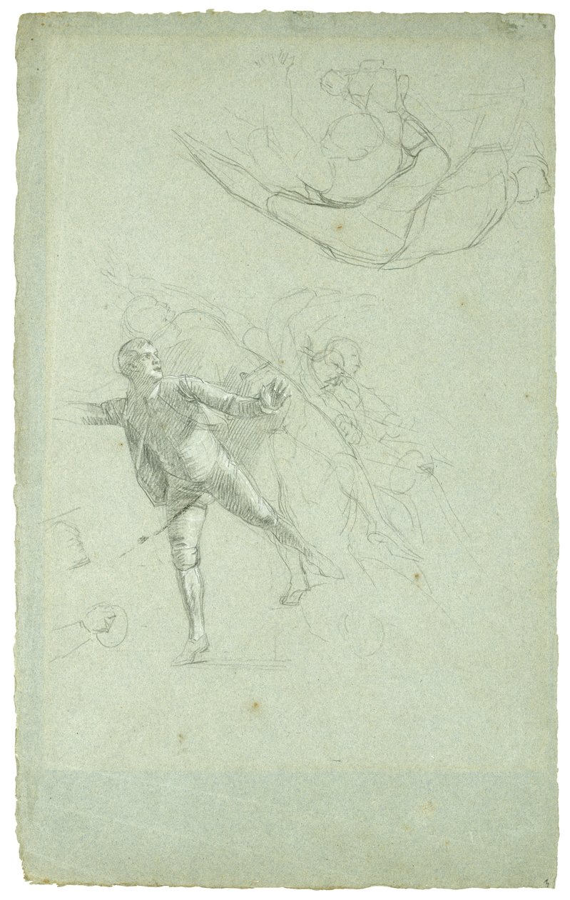 Studie för The Siege of Gibraltar (Study for a Figure on a Cannon in the Longboat), 1785-1786 (svartvit krita på gråblått papper) av Daniel Mytens