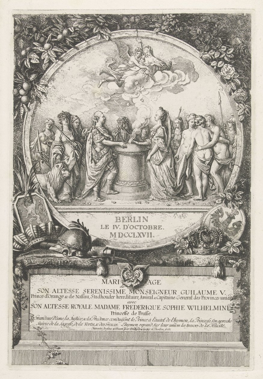Allegori över äktenskapet mellan Vilhelm V och Wilhelmina av Preussen, 1767 Mariage de Son Altesse Serenissime Monseigneur Guillaume V. Prince d