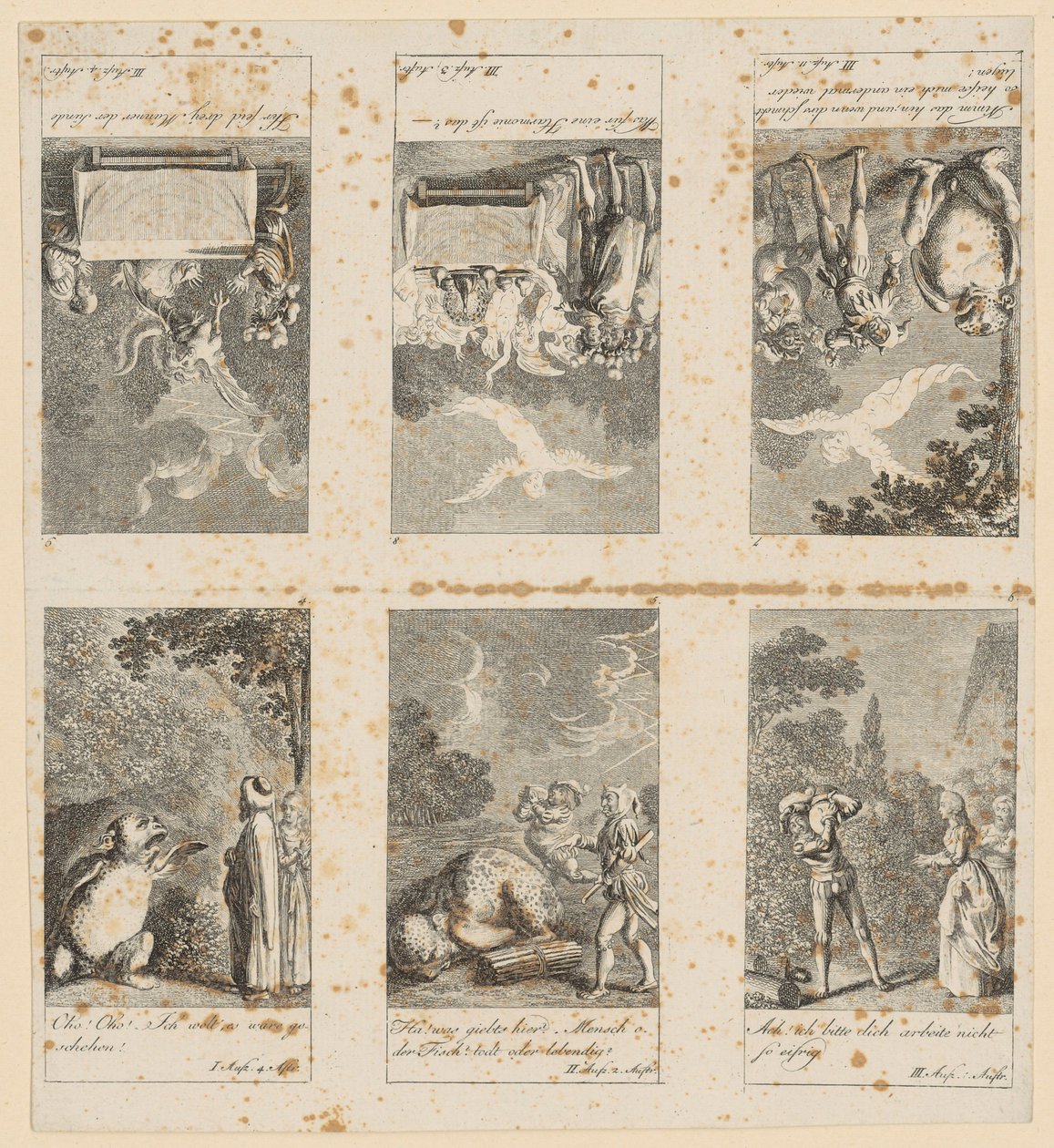 Blad 4-9 till Shakespeares ”Stormen” av Daniel Nikolaus Chodowiecki