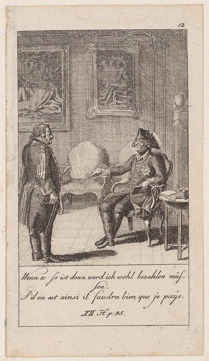 Blad 12 till "Anekdoter och karaktärsdrag hos Fredrik II, kung av Preussen" av Daniel Nikolaus Chodowiecki